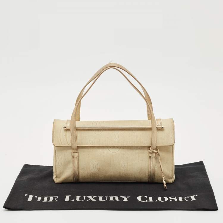 Pre Owned Cartier Gold Fabric and Leather Happy Birthday Cabochon Flap Bag