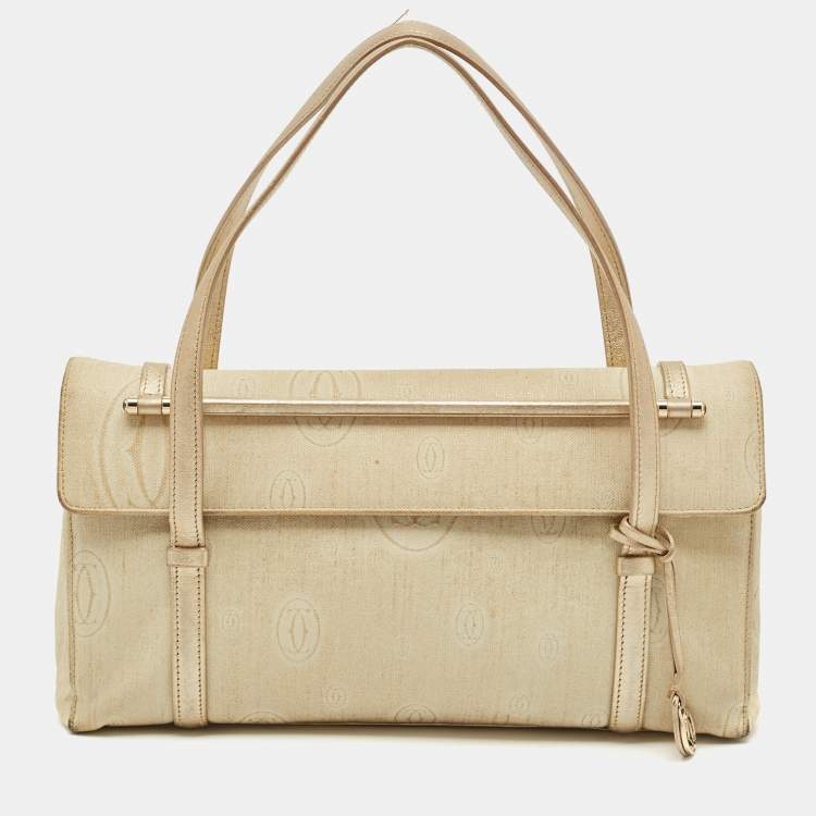 Pre Owned Cartier Gold Fabric and Leather Happy Birthday Cabochon Flap Bag