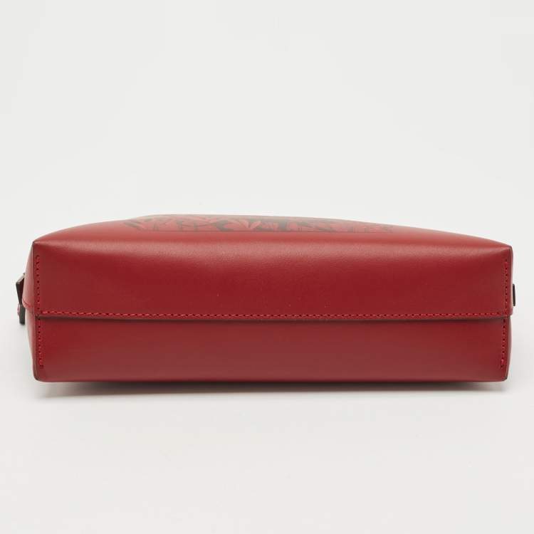 Pre Owned Cartier Red Panthere Logo Leather Zip Cosmetic Pouch