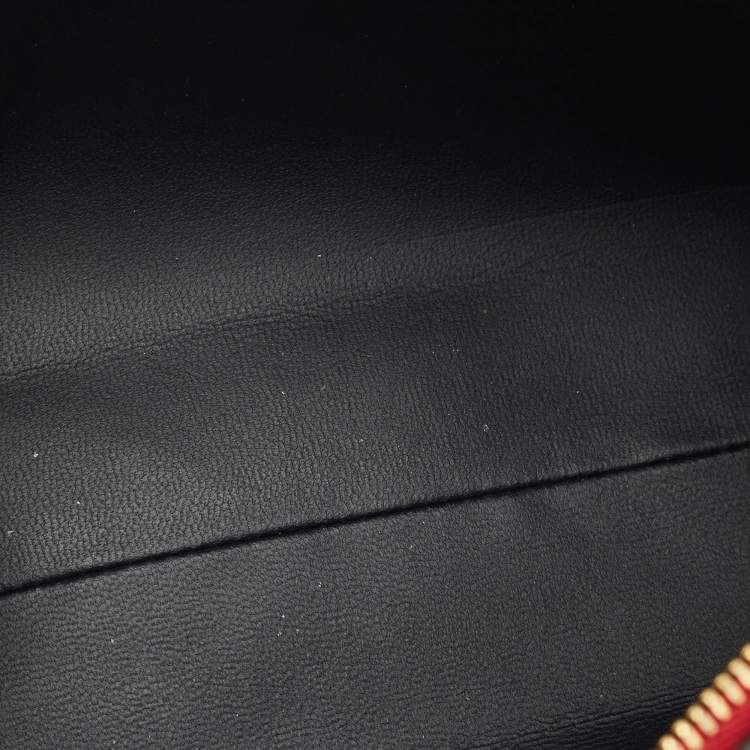 Pre Owned Cartier Red Panthere Logo Leather Zip Cosmetic Pouch
