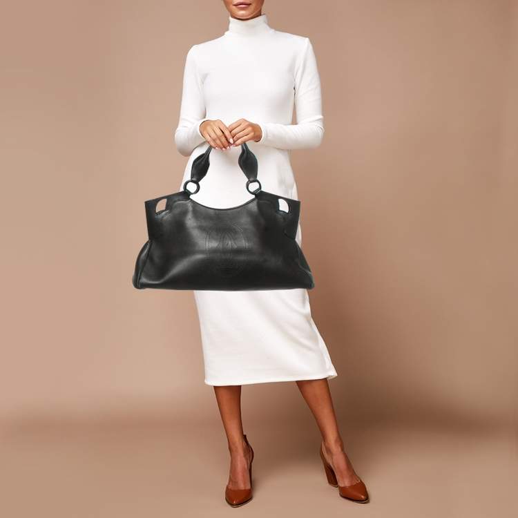 Pre Owned Cartier Black Karung and Leather Medium Marcello de Cartier Bag