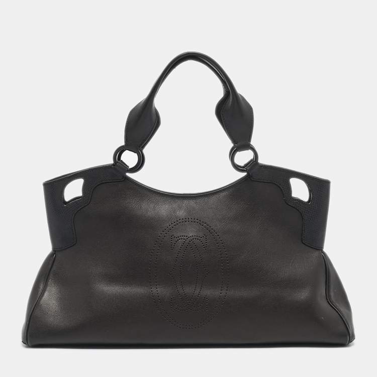 Pre Owned Cartier Black Karung and Leather Medium Marcello de Cartier Bag