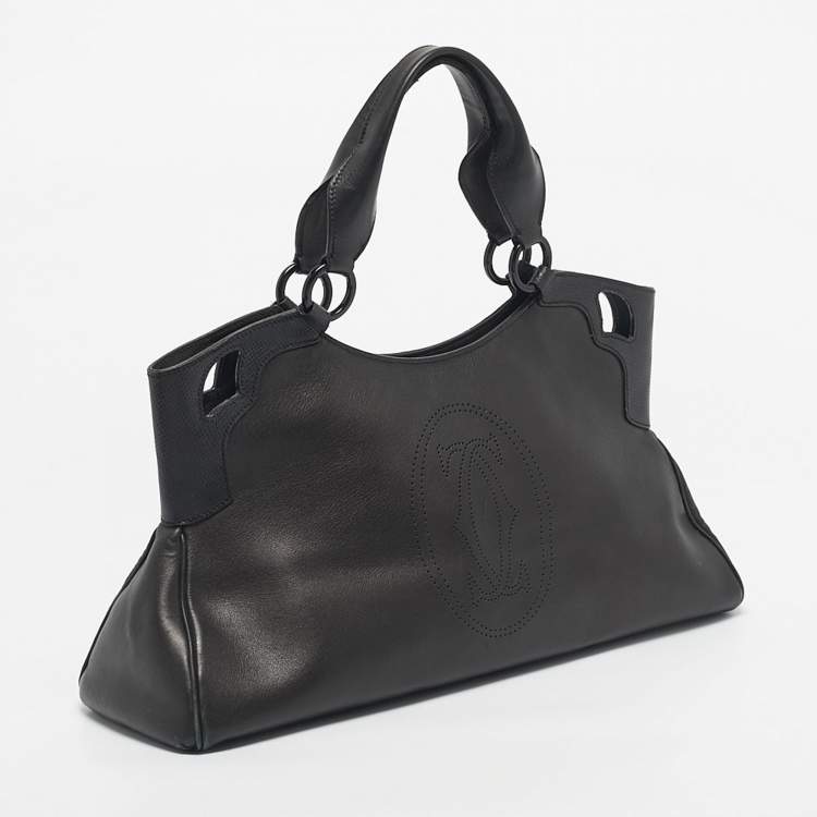 Pre Owned Cartier Black Karung and Leather Medium Marcello de Cartier Bag