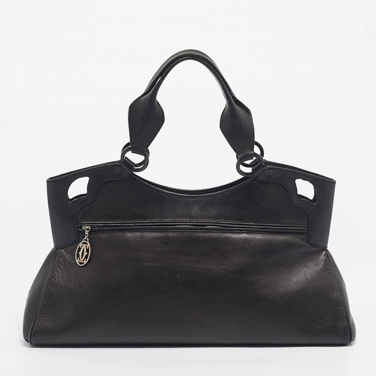 Pre Owned Cartier Black Karung and Leather Medium Marcello de Cartier Bag