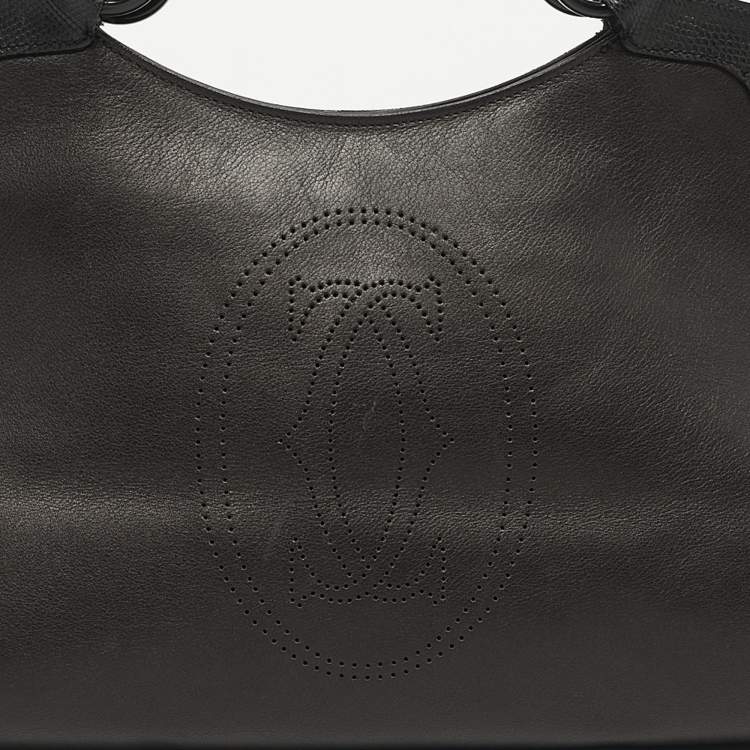 Pre Owned Cartier Black Karung and Leather Medium Marcello de Cartier Bag