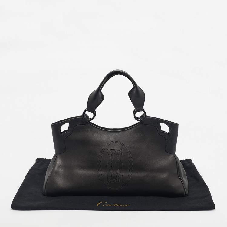 Pre Owned Cartier Black Karung and Leather Medium Marcello de Cartier Bag
