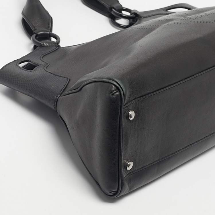 Pre Owned Cartier Black Karung and Leather Medium Marcello de Cartier Bag