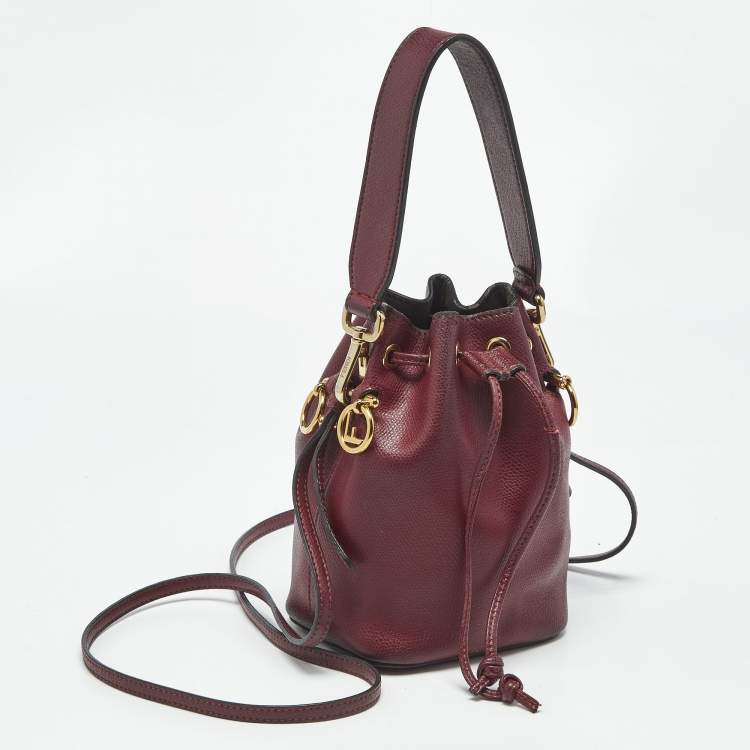 Pre Owned Fendi Red Leather Mini Mon Tresor Drawstring Bucket Bag