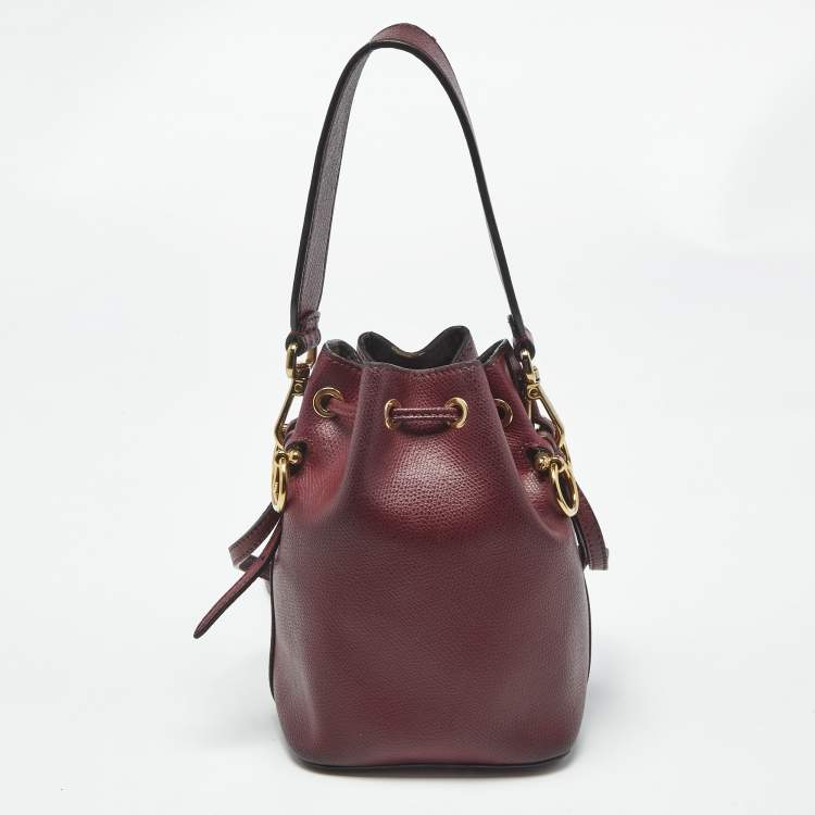 Pre Owned Fendi Red Leather Mini Mon Tresor Drawstring Bucket Bag