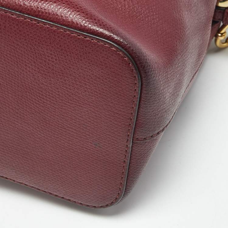 Pre Owned Fendi Red Leather Mini Mon Tresor Drawstring Bucket Bag
