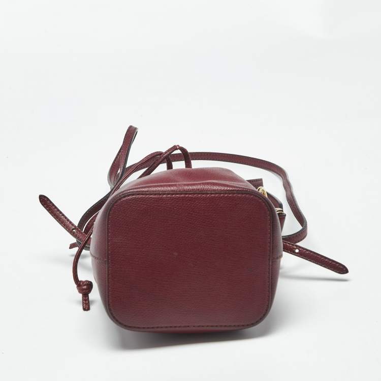 Pre Owned Fendi Red Leather Mini Mon Tresor Drawstring Bucket Bag