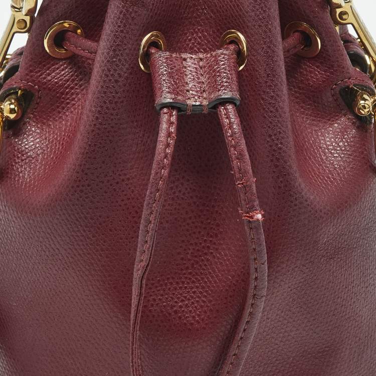 Pre Owned Fendi Red Leather Mini Mon Tresor Drawstring Bucket Bag