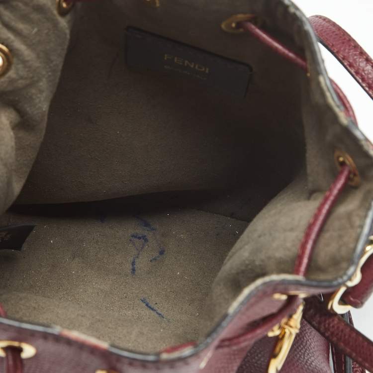 Pre Owned Fendi Red Leather Mini Mon Tresor Drawstring Bucket Bag