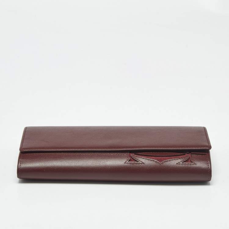 Pre Owned Cartier Burgundy Leather and Suede Must C Continental Wallet