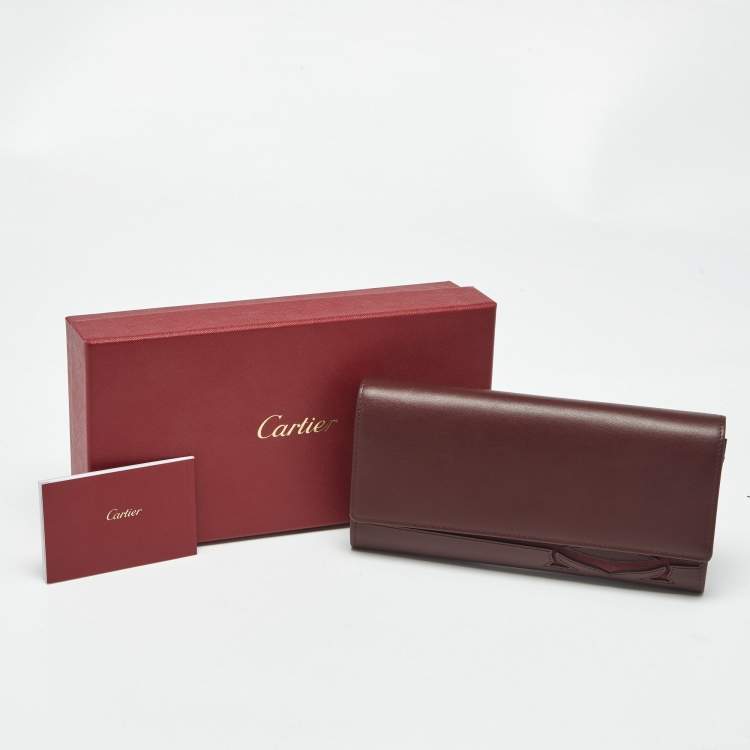Pre Owned Cartier Burgundy Leather and Suede Must C Continental Wallet