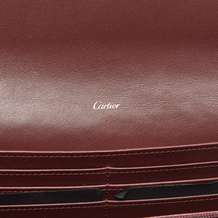 Pre Owned Cartier Burgundy Leather and Suede Must C Continental Wallet