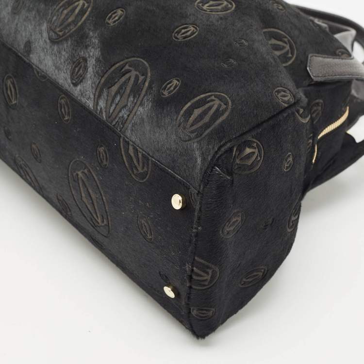 Pre Owned Cartier Black Calf Hair and Snakeskin Leather Large Marcello de Cartier Bag