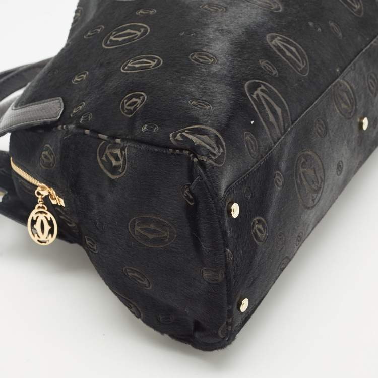 Pre Owned Cartier Black Calf Hair and Snakeskin Leather Large Marcello de Cartier Bag
