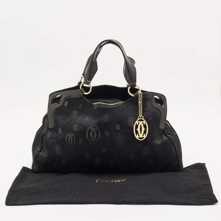Pre Owned Cartier Black Calf Hair and Snakeskin Leather Large Marcello de Cartier Bag