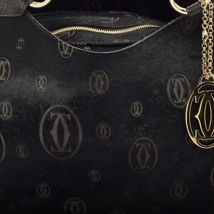 Pre Owned Cartier Black Calf Hair and Snakeskin Leather Large Marcello de Cartier Bag