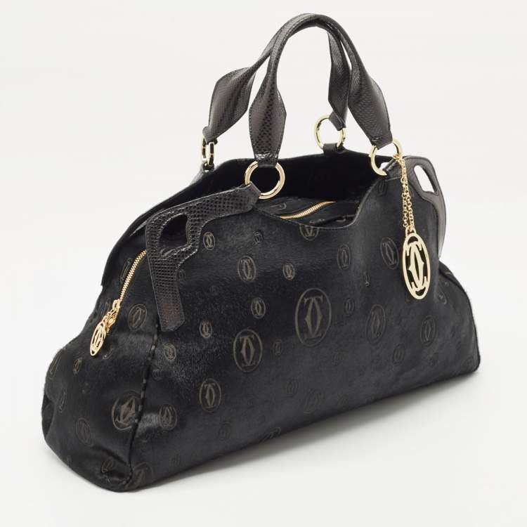 Pre Owned Cartier Black Calf Hair and Snakeskin Leather Large Marcello de Cartier Bag