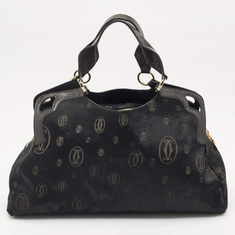 Pre Owned Cartier Black Calf Hair and Snakeskin Leather Large Marcello de Cartier Bag