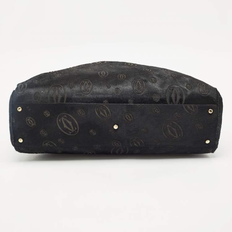 Pre Owned Cartier Black Calf Hair and Snakeskin Leather Large Marcello de Cartier Bag