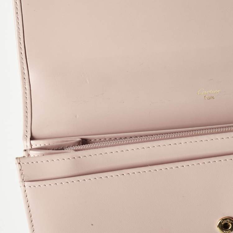 Pre Owned Cartier Light Pink Leather Love Flap Continental Wallet
