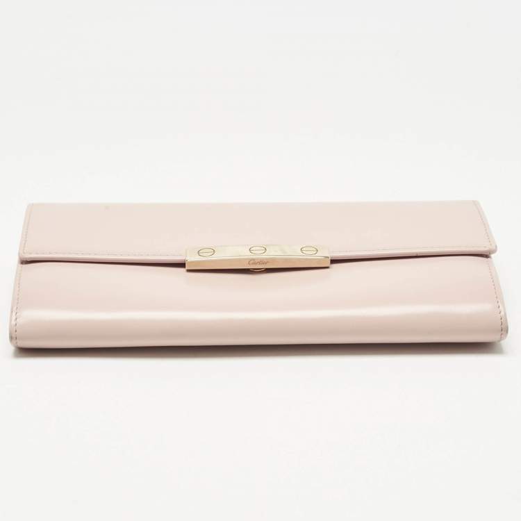 Pre Owned Cartier Light Pink Leather Love Flap Continental Wallet