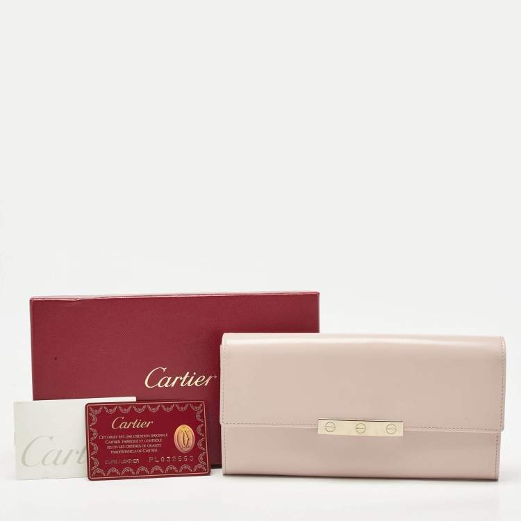 Pre Owned Cartier Light Pink Leather Love Flap Continental Wallet