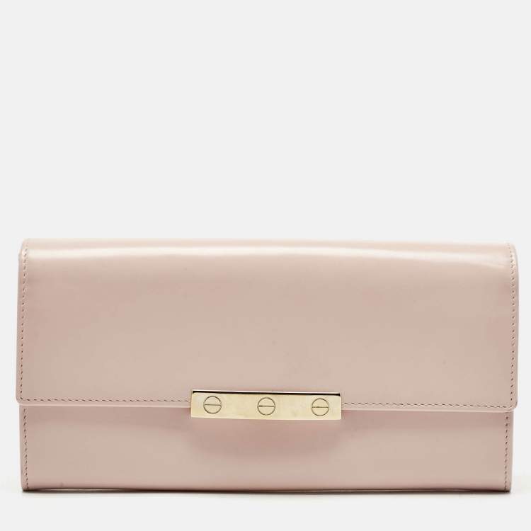 Pre Owned Cartier Light Pink Leather Love Flap Continental Wallet