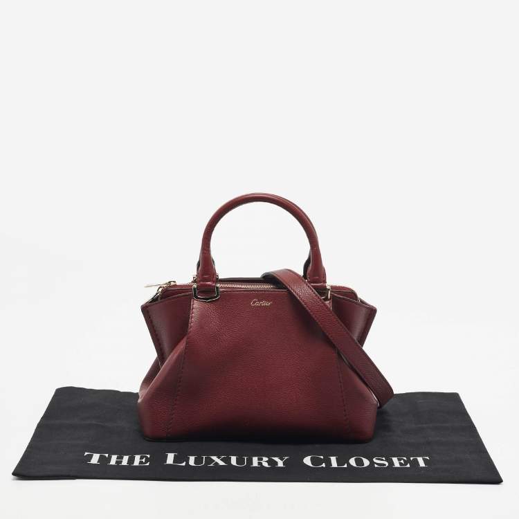 Pre Owned Cartier Dark Red Leather Mini C de Cartier Bag