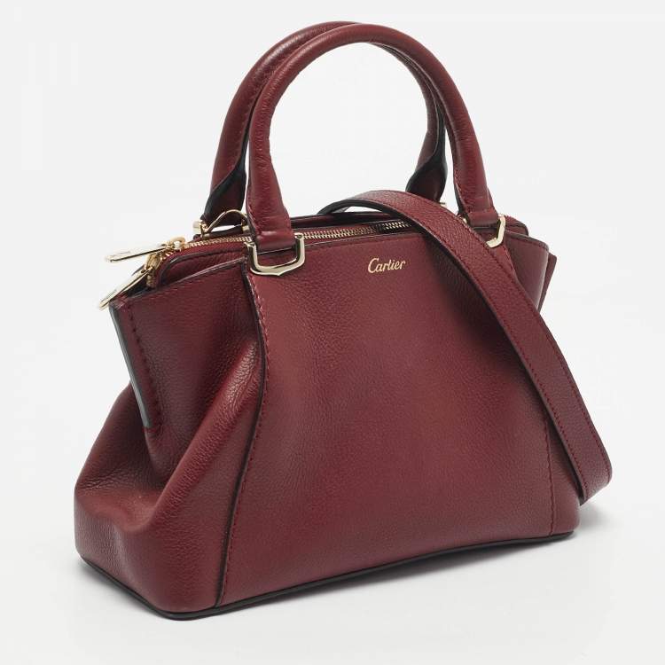 Pre Owned Cartier Dark Red Leather Mini C de Cartier Bag