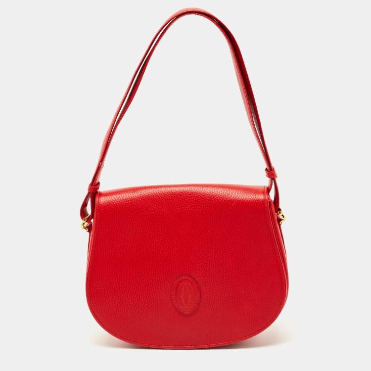 Pre Owned Cartier Red Leather Must de Cartier Saddle Bag
