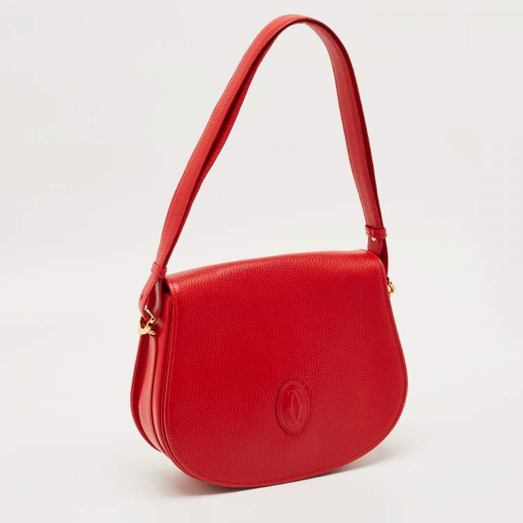 Pre Owned Cartier Red Leather Must de Cartier Saddle Bag