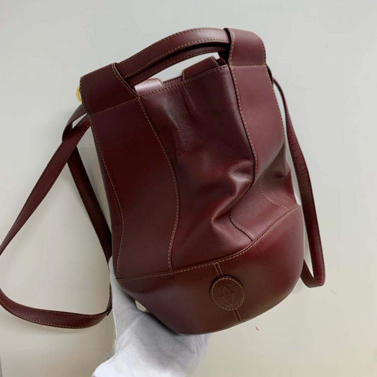Pre Owned Cartier Drawstring Bucket Red Leather Shoulder Bag