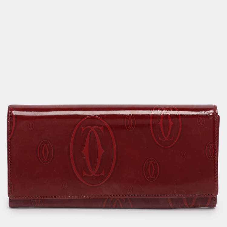 Pre Owned Cartier Maroon Patent Leather Happy Birthday Continental Wallet
