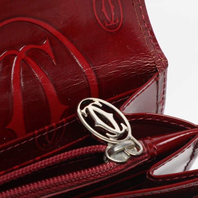 Pre Owned Cartier Maroon Patent Leather Happy Birthday Continental Wallet
