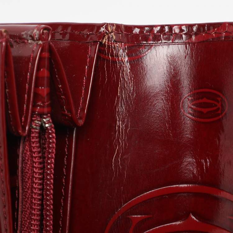 Pre Owned Cartier Maroon Patent Leather Happy Birthday Continental Wallet