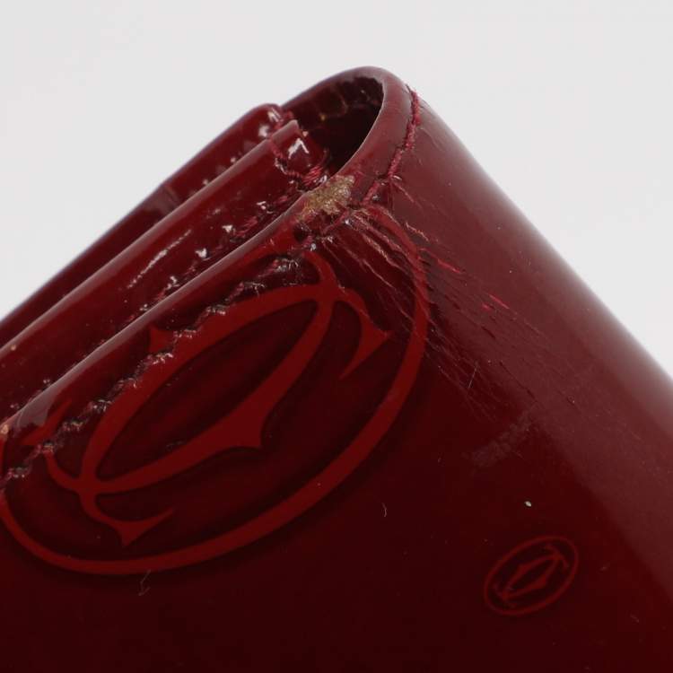 Pre Owned Cartier Maroon Patent Leather Happy Birthday Continental Wallet