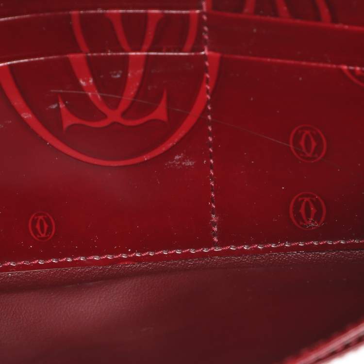 Pre Owned Cartier Maroon Patent Leather Happy Birthday Continental Wallet