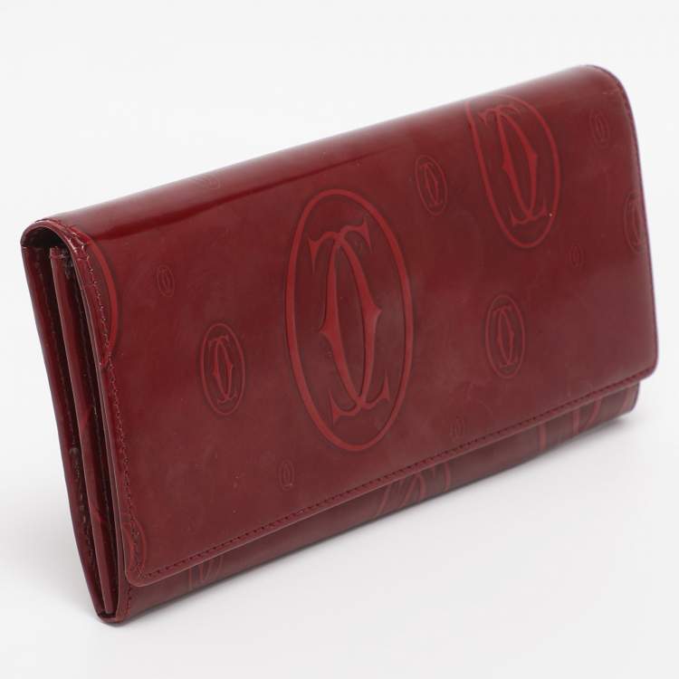 Pre Owned Cartier Maroon Patent Leather Happy Birthday Continental Wallet