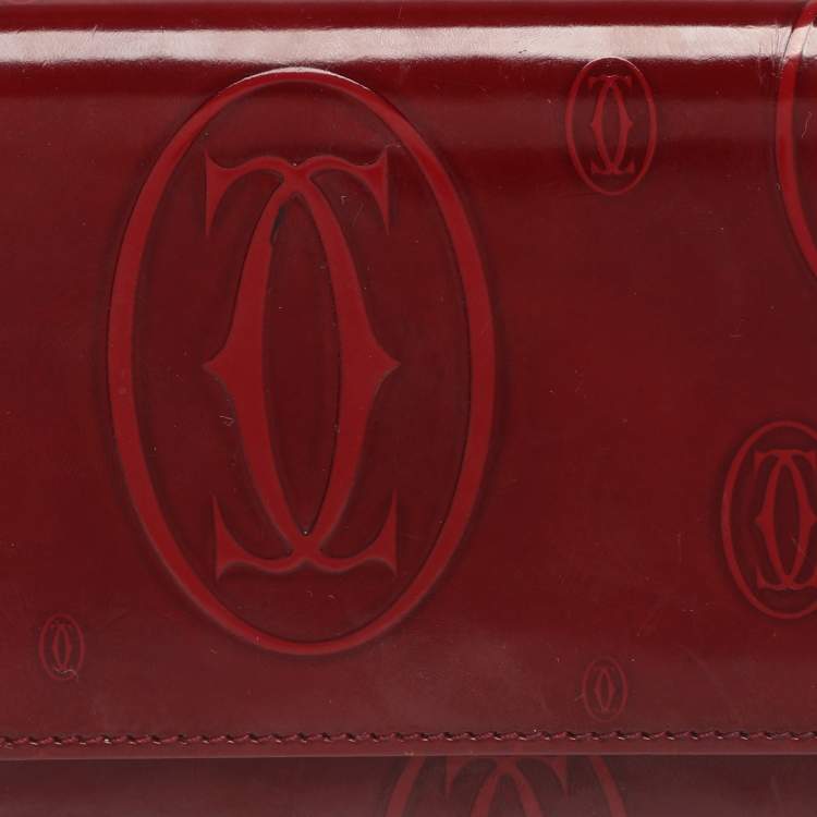 Pre Owned Cartier Maroon Patent Leather Happy Birthday Continental Wallet