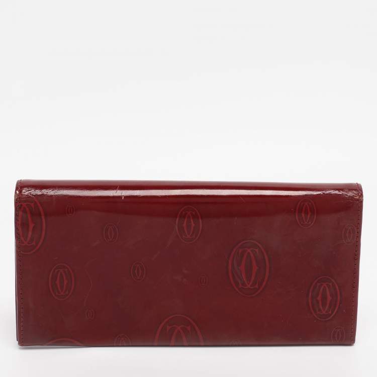 Pre Owned Cartier Maroon Patent Leather Happy Birthday Continental Wallet