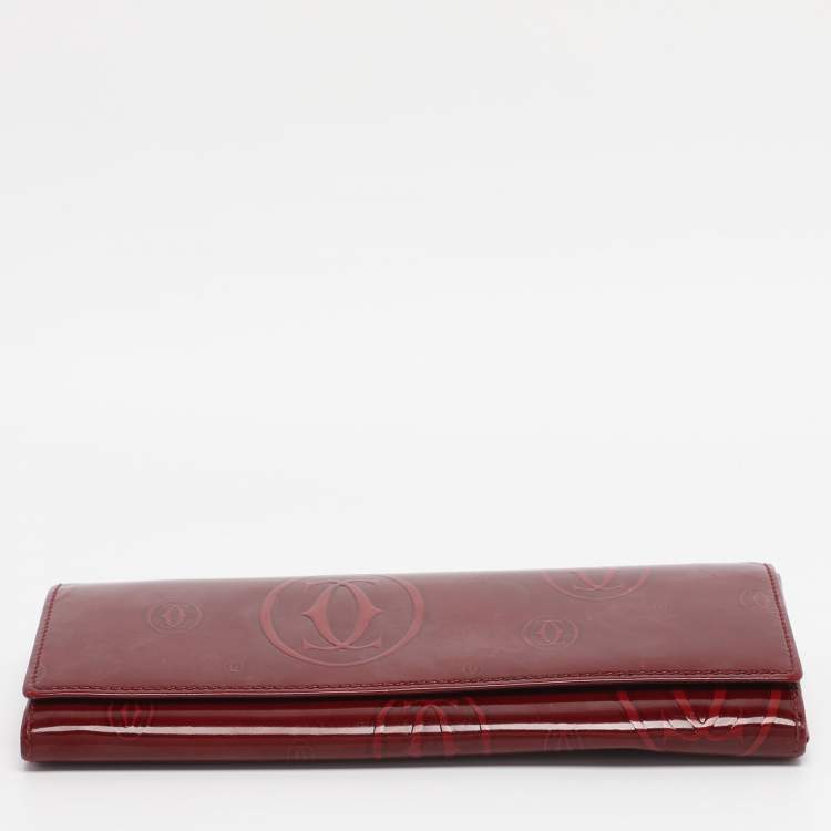 Pre Owned Cartier Maroon Patent Leather Happy Birthday Continental Wallet