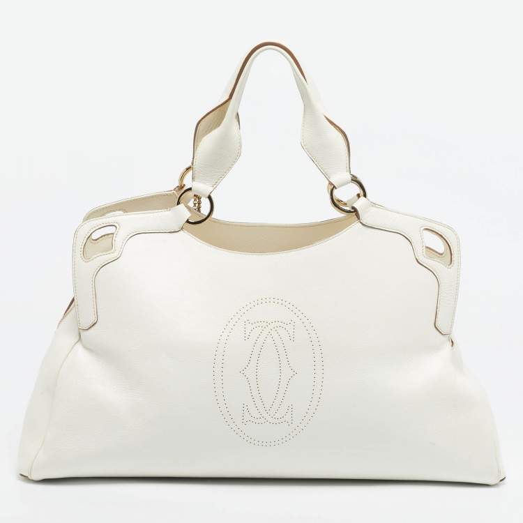 Pre Owned Cartier White Leather Large Marcello de Cartier Bag