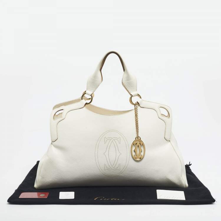 Pre Owned Cartier White Leather Large Marcello de Cartier Bag