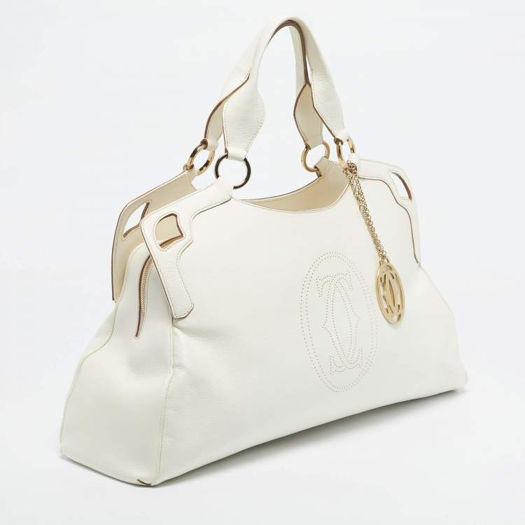 Pre Owned Cartier White Leather Large Marcello de Cartier Bag