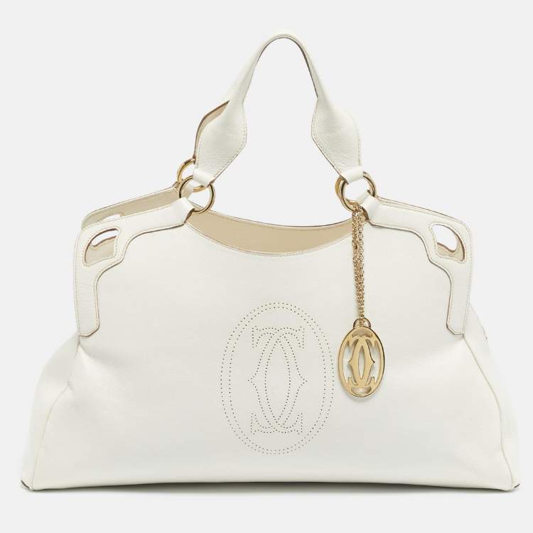 Pre Owned Cartier White Leather Large Marcello de Cartier Bag
