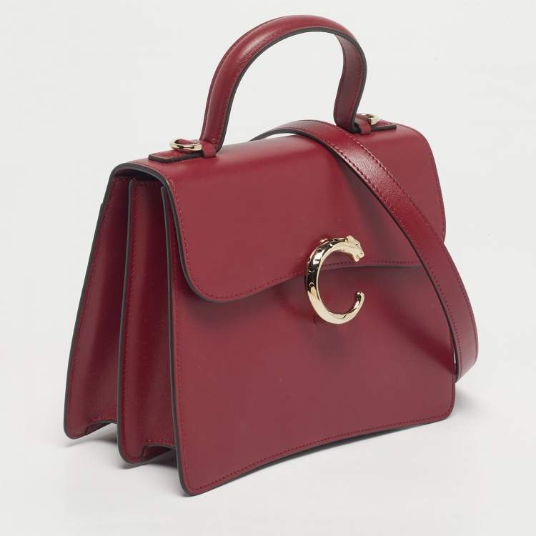 Pre Owned Cartier Burgundy Leather Small Panthere C De Cartier Top Handle Bag